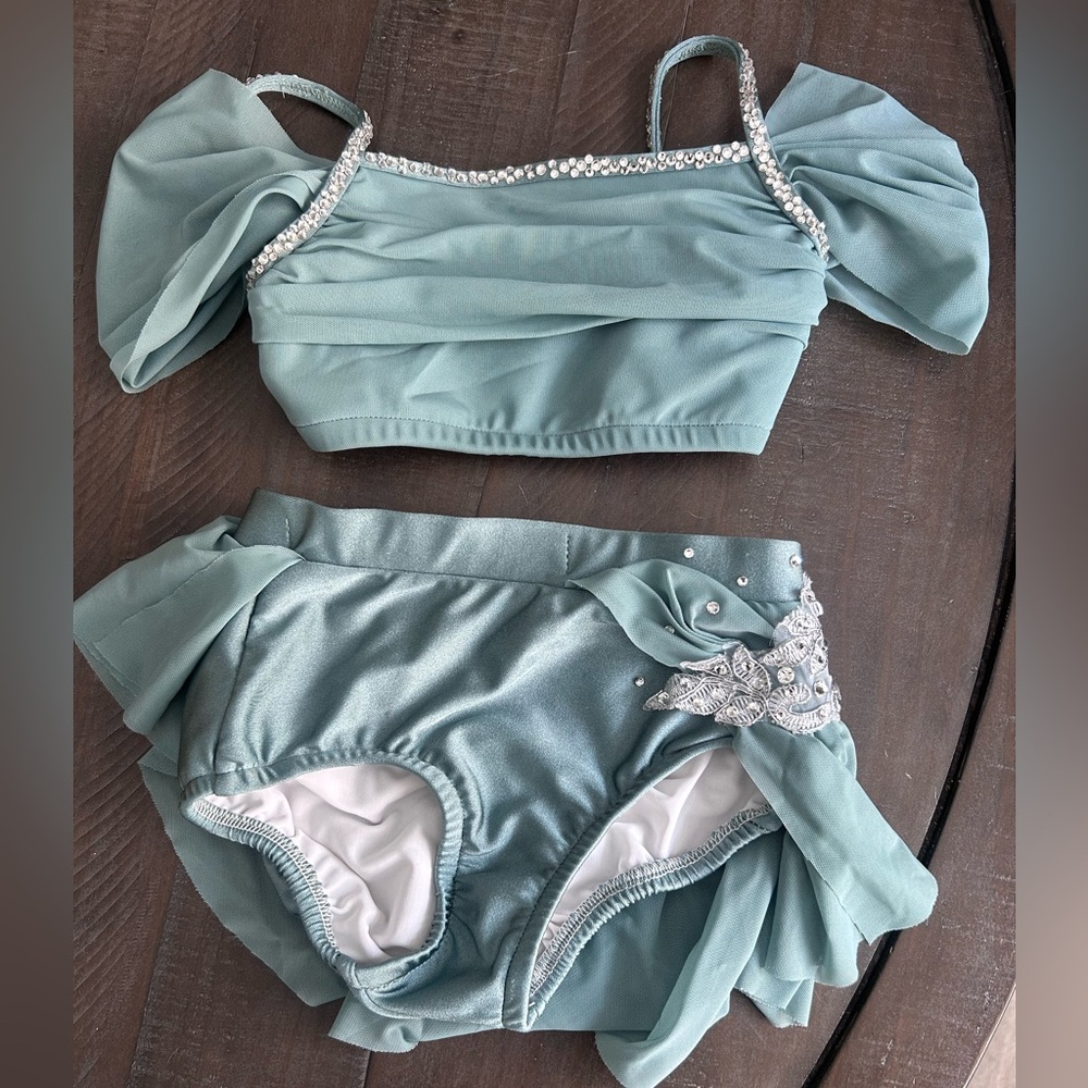 Two-Piece custom lyrical dance costume with Rhinestone Accents. Child medium